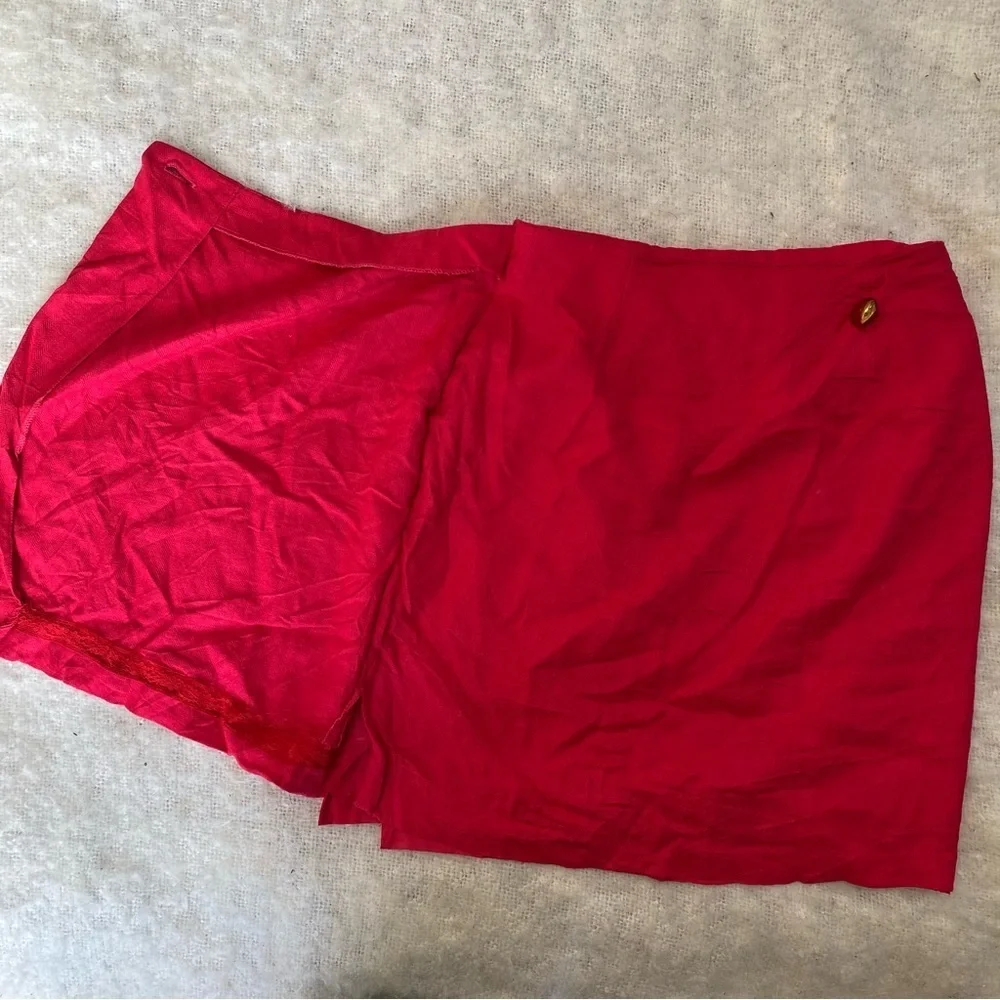 Vtg 80s Evan Picone Hot Pink Mini Skirt Lined Wrap Detail Size XS Preppy